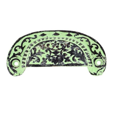 Lime Green Distressed Floral D Pull Iron Handle